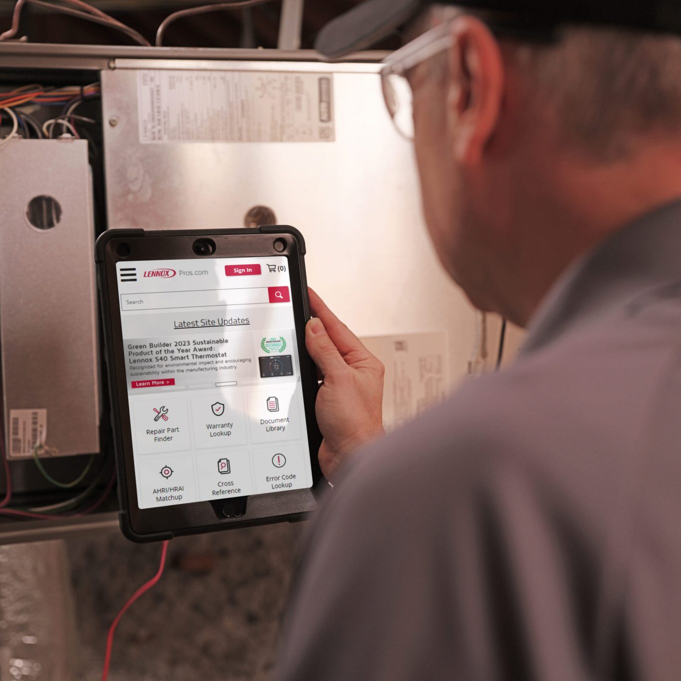 Nuvo HVAC technician diagnosing AC unit in a University Park, TX home during a summer service call