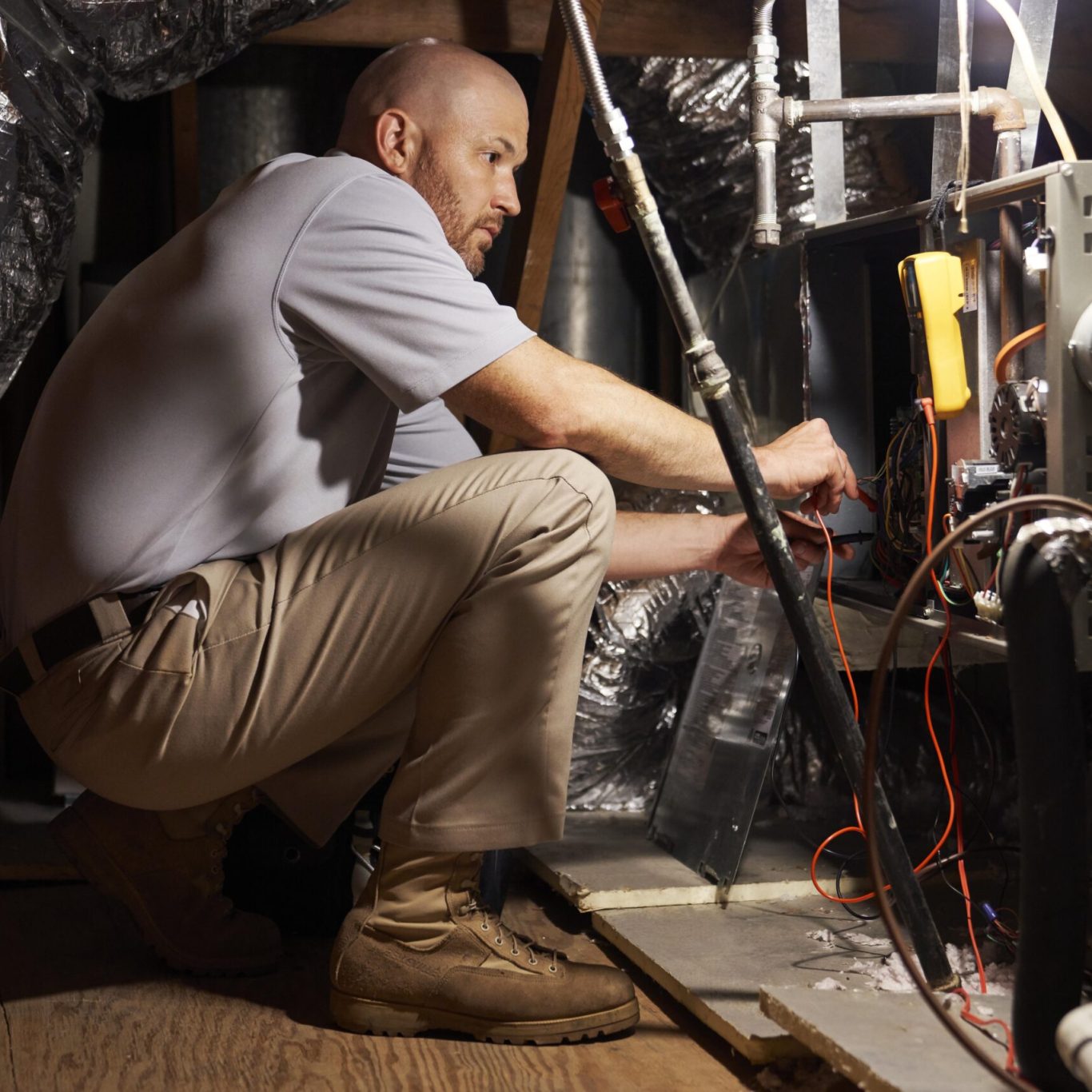 Technician performing emergency AC repair for a family home during a hot Lakewood, TX afternoon